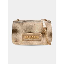 Borsa Love Moschino oro con brillantini vista frontale con catena