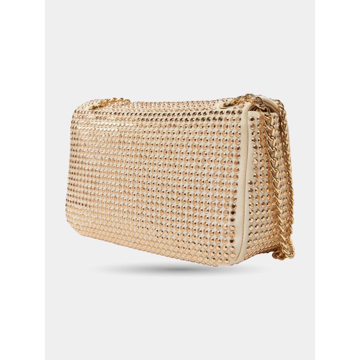 Borsa Love Moschino oro con brillantini vista di tre quarti dal retro