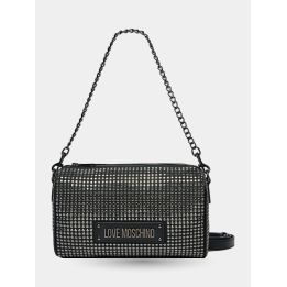 Borsa a tracolla Love Moschino nera con brillantini vista frontale