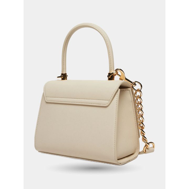 Borsa a mano avorio vista di tre quarti dal retro con catena