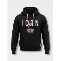 Felpa con cappuccio ICON nera da ragazza vista frontale con coniglietto rosa