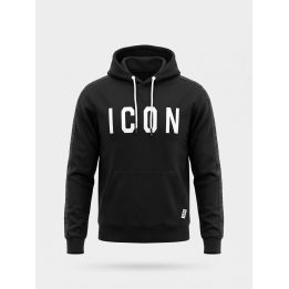 Felpa con cappuccio ICON nera da ragazzo vista frontale con logo bianco