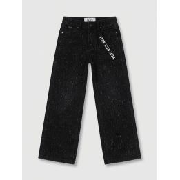 Jeans ICON neri da ragazza vista frontale a gamba larga con nastro logato