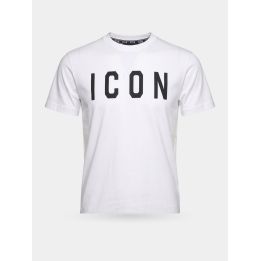 T-shirt ICON bianca da ragazzo vista frontale con logo nero sul petto