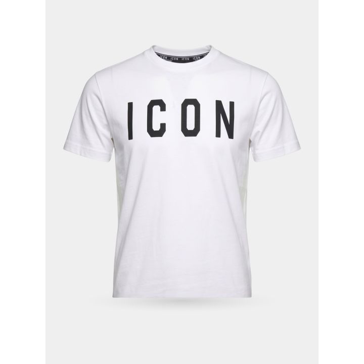 T-shirt ICON bianca da ragazzo vista frontale con logo nero sul petto