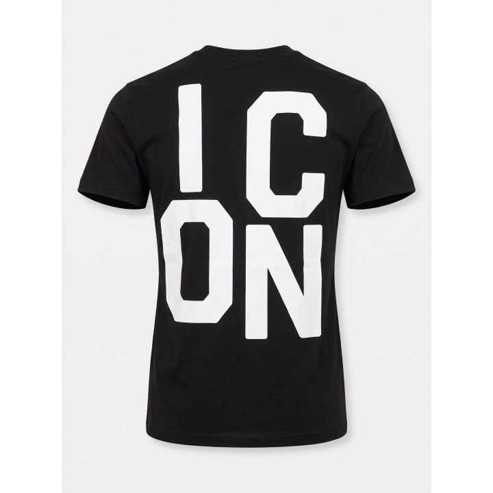 Retro della t-shirt ICON nera con maxi logo bianco su due righe