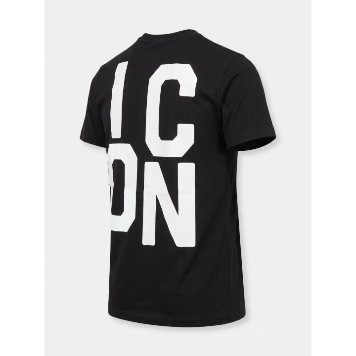 T-shirt ICON nera vista di tre quarti dal retro con maxi logo