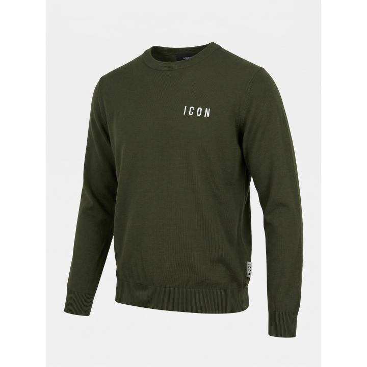 Maglia girocollo ICON verde muschio vista di tre quarti