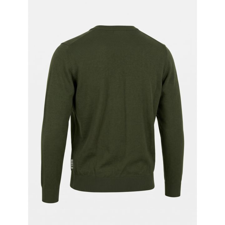 Maglia ICON verde muschio vista dal retro con etichetta laterale