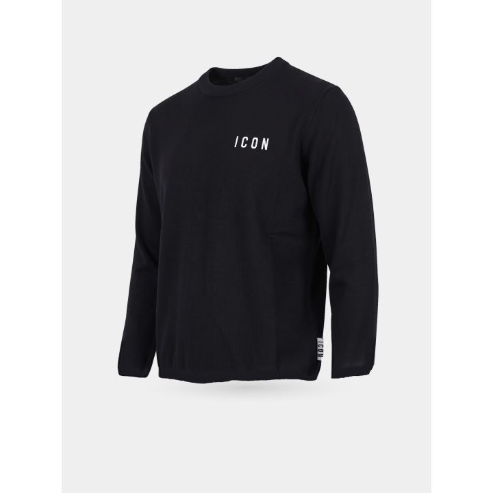Maglia girocollo ICON nera vista di tre quarti