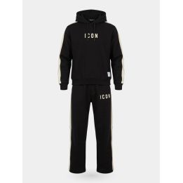 Tuta ICON nera da ragazzo vista frontale con felpa con cappuccio e pantalone