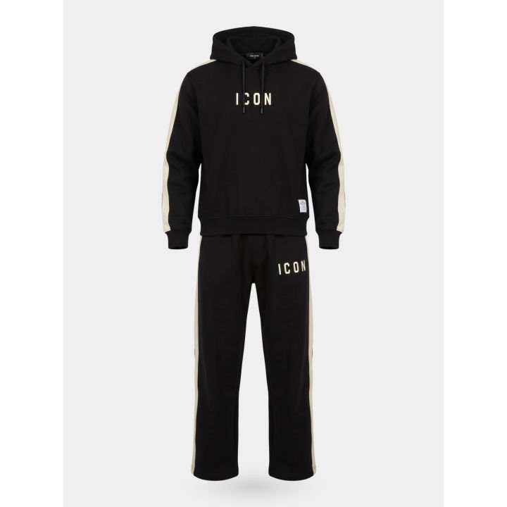 Tuta ICON nera da ragazzo vista frontale con felpa con cappuccio e pantalone