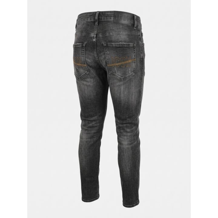 Jeans ICON neri sabbiati vista di tre quarti dal retro