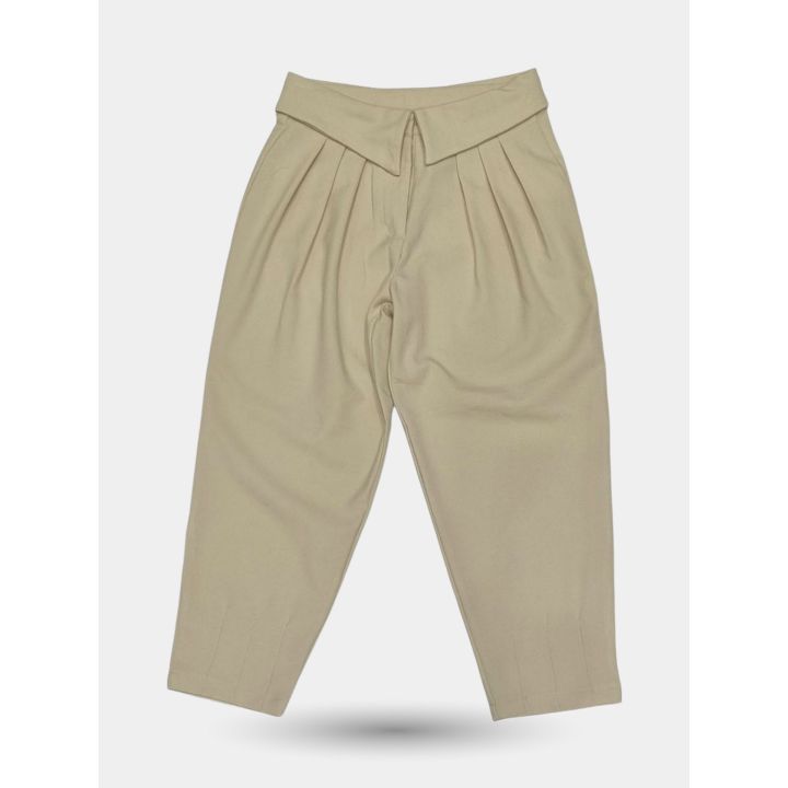 Pantaloni Manila Grace color vaniglia con pinces, vista frontale