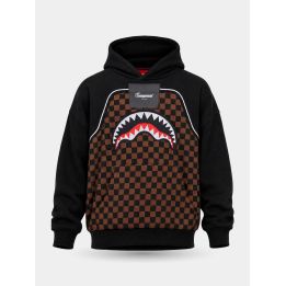 Felpa con cappuccio Sprayground nera con davanti a scacchi marroni