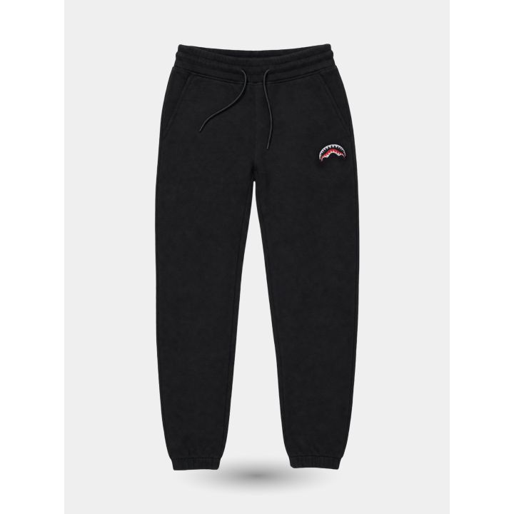 Pantaloni tuta Sprayground neri larghi con squalo, vista frontale