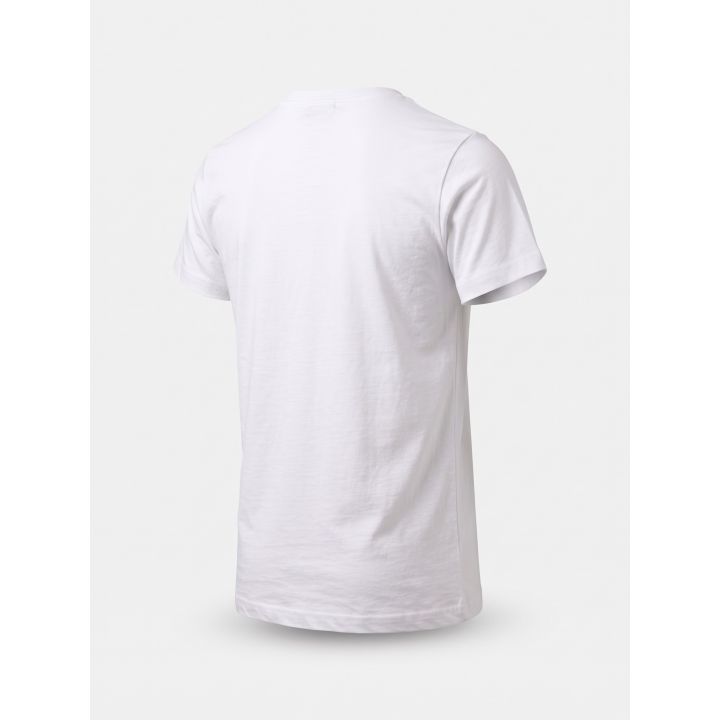 T-shirt Gabriella Gucci bianca con banda sul petto, retro di tre quarti
