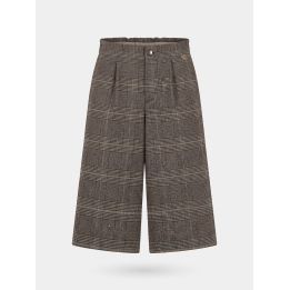 Pantalone palazzo FUN&FUN a quadretti, vista frontale con rouche in vita