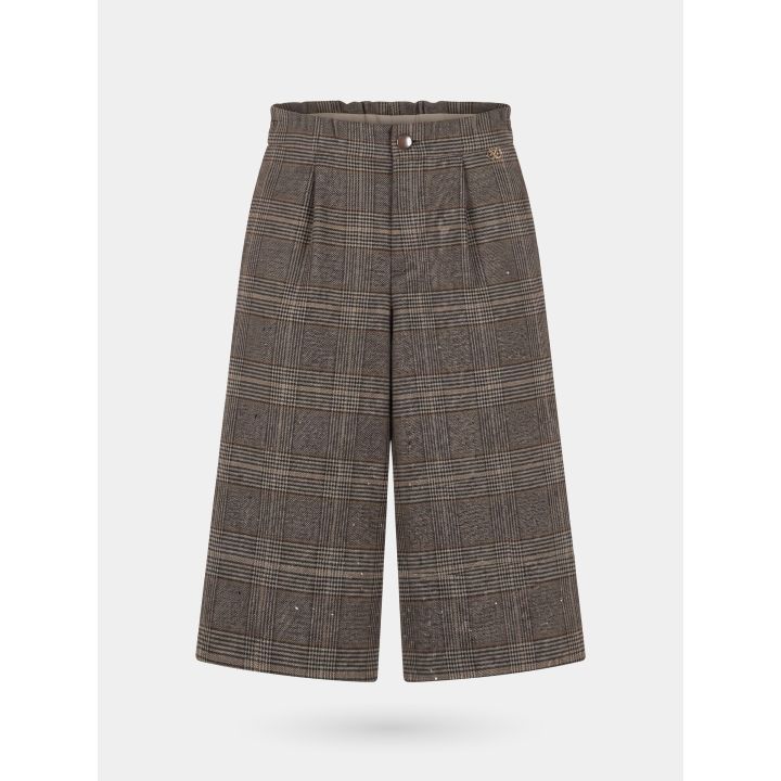 Pantalone palazzo FUN&FUN a quadretti, vista frontale con rouche in vita