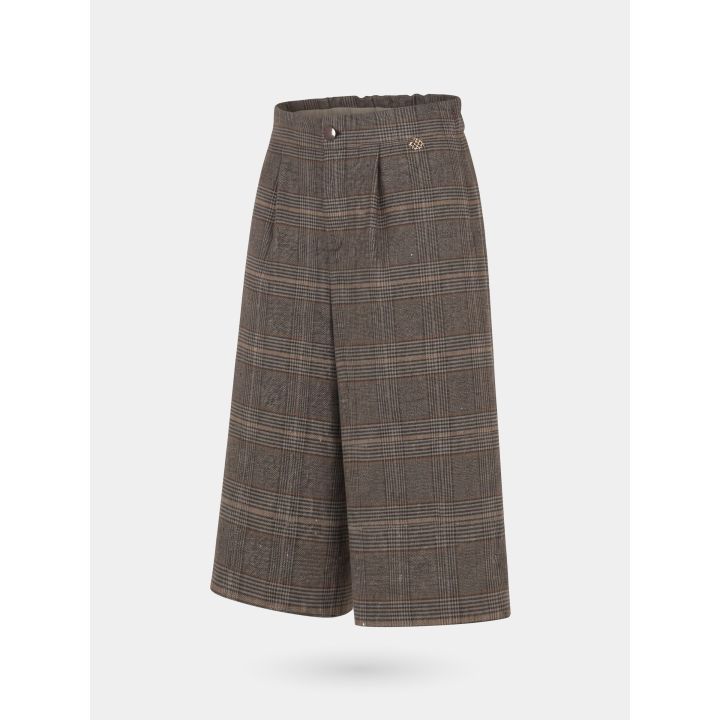 Pantalone palazzo a quadretti FUN&FUN di tre quarti con pieghe e bottone dorato