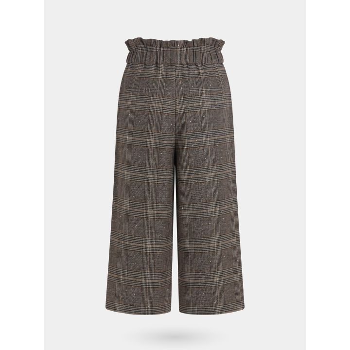 Retro del pantalone palazzo FUN&FUN a quadretti con vita arricciata