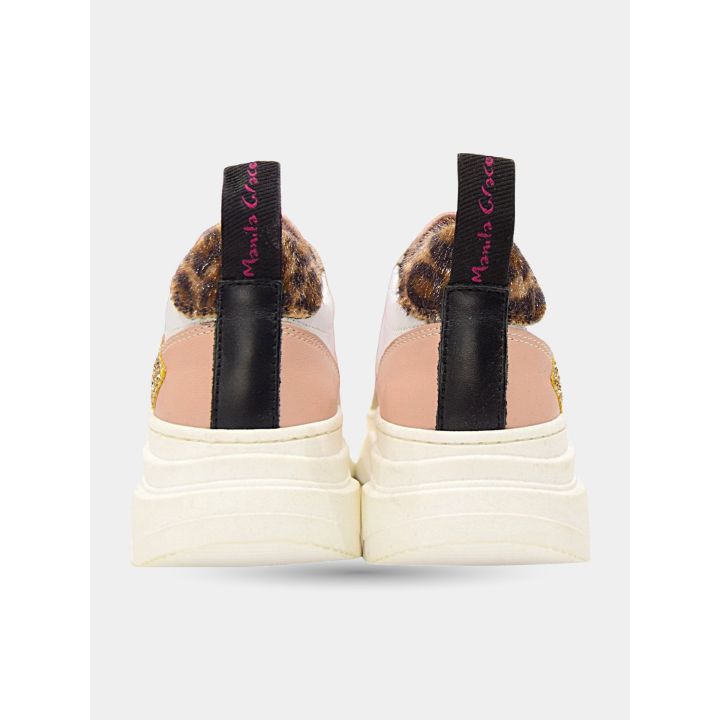 Retro delle sneakers con tirante nero e scritta Manila Grace fucsia