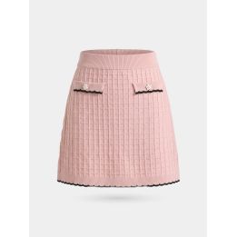 Gonna FUN&FUN rosa in maglia a quadretti, vista frontale con pattine a fiore