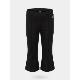 Pantaloni FUN&FUN neri a zampa da neonata, vista frontale con logo dorato