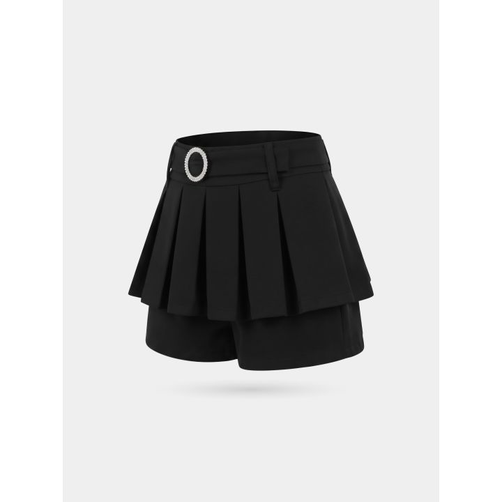 Short pantagonna nero FUN&FUN di tre quarti con gonna a pieghe