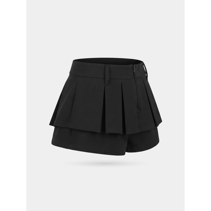 Short pantagonna FUN&FUN nero a pieghe, retro di tre quarti