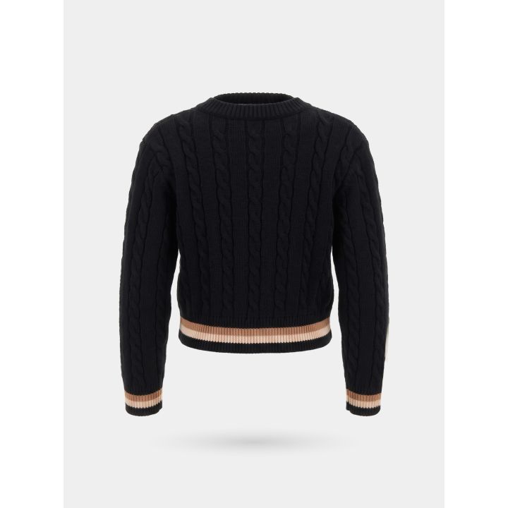 Retro del maglione FUN&FUN nero a trecce con fondo a righe rosa