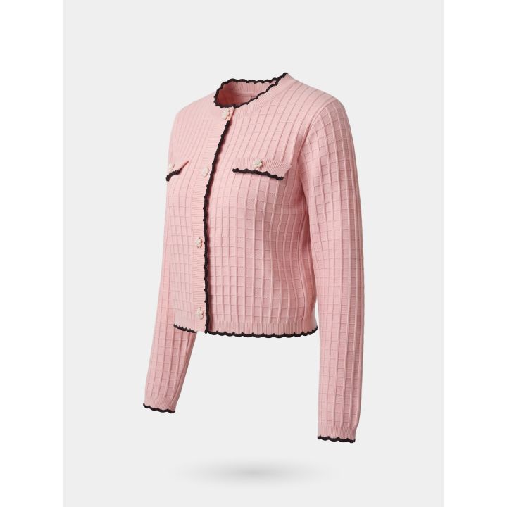 Giacca rosa FUN&FUN di tre quarti con bottoni a fiore e pattine