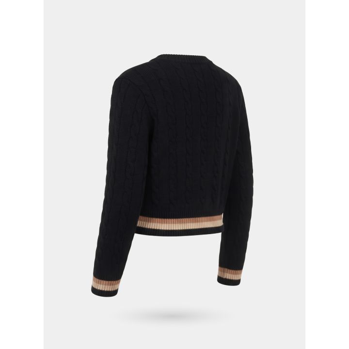 Maglione FUN&FUN nero a trecce, retro di tre quarti