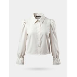 Camicia FUN&FUN avorio, vista frontale con maniche a sbuffo e polsi a volant