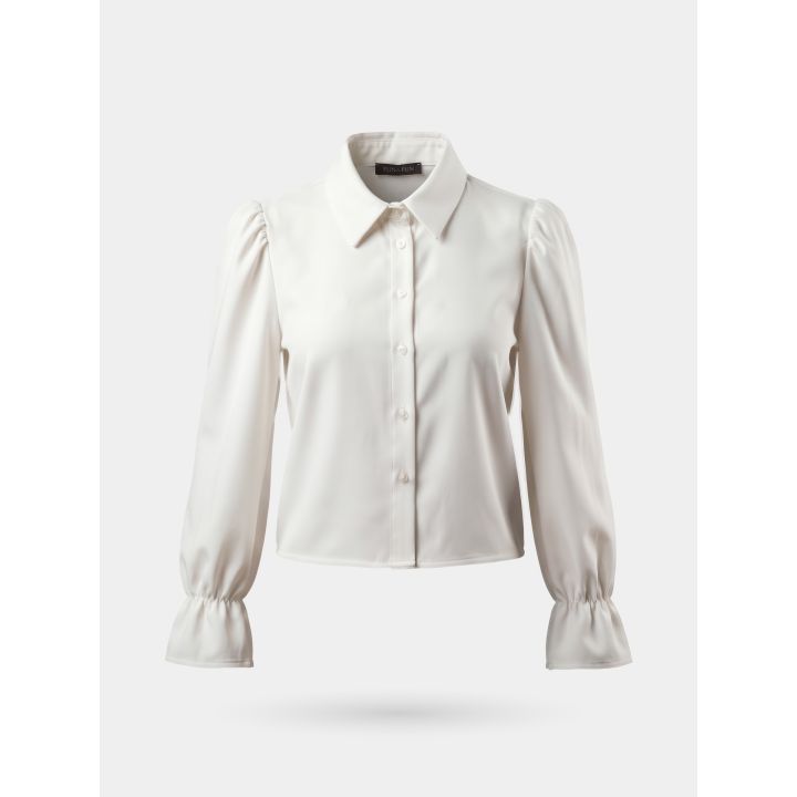 Camicia FUN&FUN avorio, vista frontale con maniche a sbuffo e polsi a volant