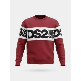 Felpa DS2 Drop Season 2 ragazzo bordeaux girocollo con fascia bianca e logo nero, vista frontale