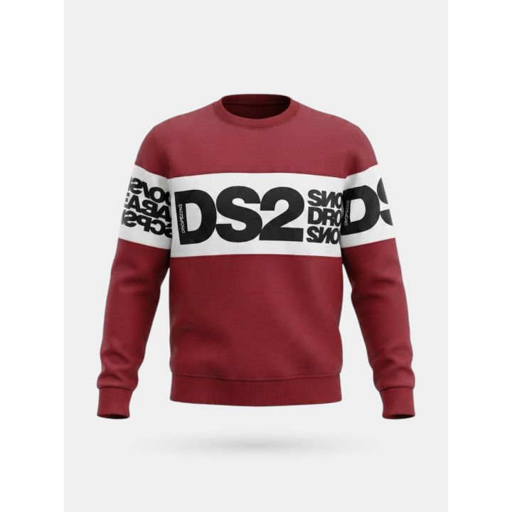 Felpa DS2 Drop Season 2 ragazzo bordeaux girocollo con fascia bianca e logo nero, vista frontale