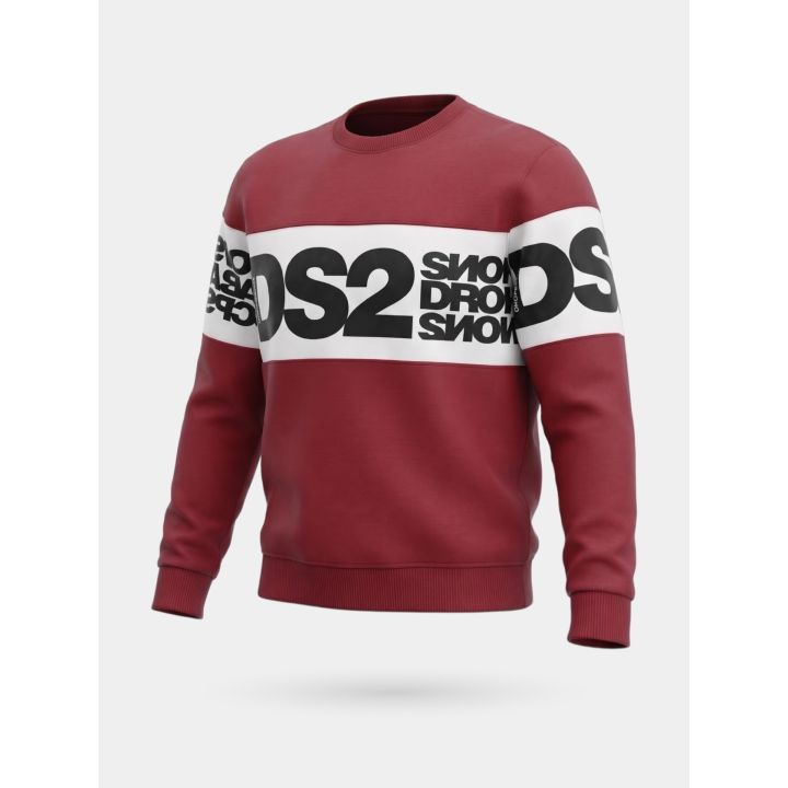 Felpa DS2 ragazzo bordeaux girocollo con fascia bianca e logo nero, vista di tre quarti
