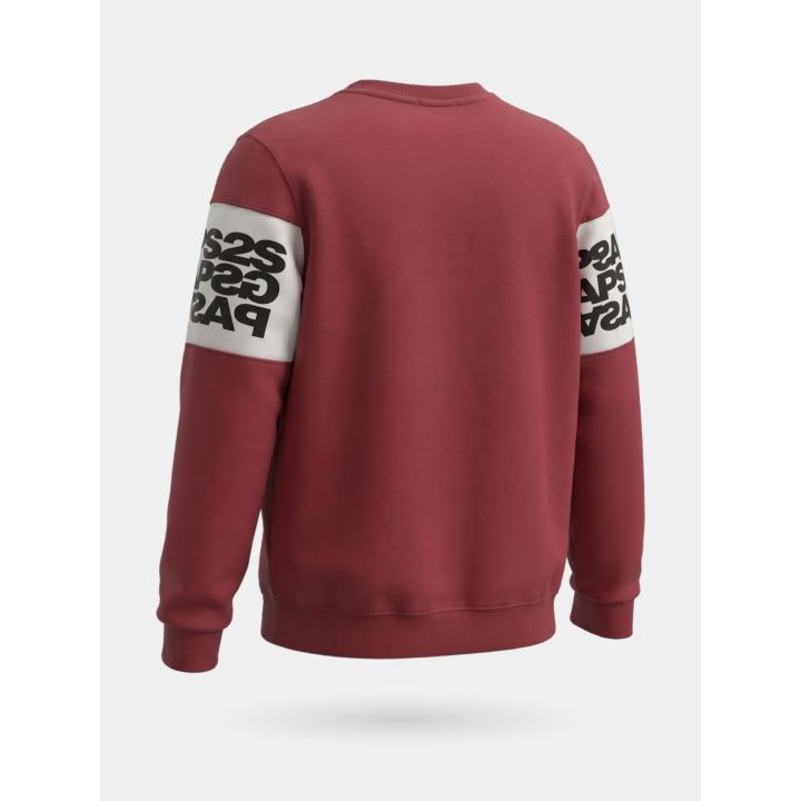 Felpa DS2 ragazzo bordeaux girocollo con fascia bianca e logo nero, retro di tre quarti