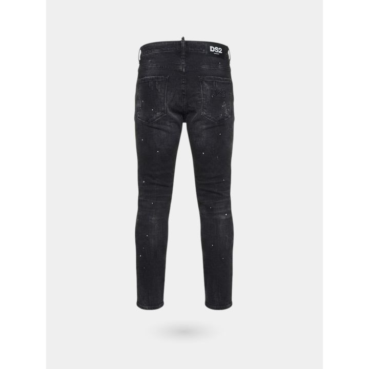 Jeans DS2 ragazzo grigio con strappi e schizzi di vernice, retro