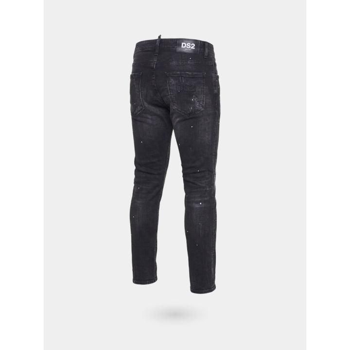 Jeans DS2 ragazzo grigio con strappi e schizzi di vernice, retro di tre quarti