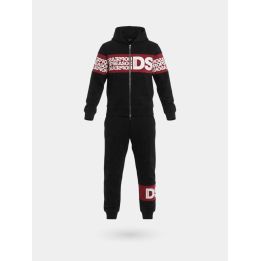 Tuta DS2 Drop Season 2 bambino nera con felpa zip e fascia rossa con logo, vista frontale