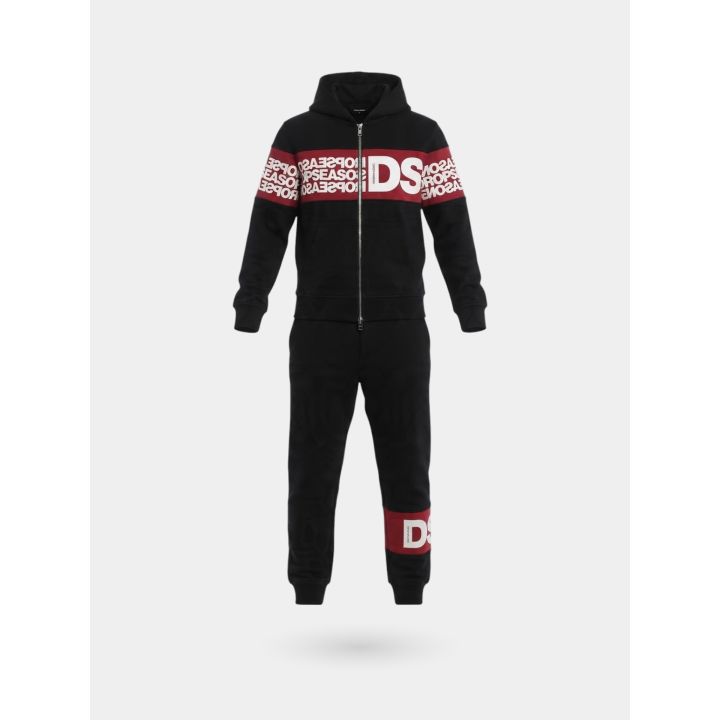 Tuta DS2 Drop Season 2 bambino nera con felpa zip e fascia rossa con logo, vista frontale