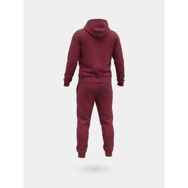 Tuta DS2 bambino bordeaux con felpa zip e cappuccio, retro di tre quarti
