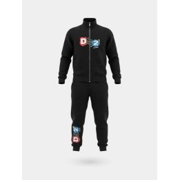 Tuta DS2 Drop Season 2 bambino nera con felpa zip a collo alto e logo colorato, vista frontale