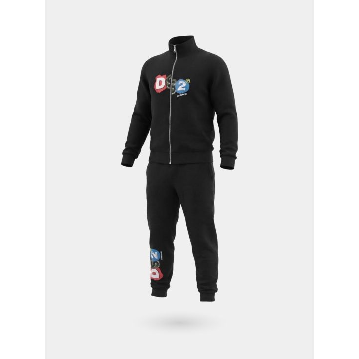Tuta DS2 bambino nera con felpa zip a collo alto e logo colorato, vista di tre quarti