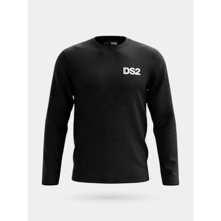 T-shirt a maniche lunghe DS2 Drop Season 2 bambino nera con piccolo logo, vista frontale