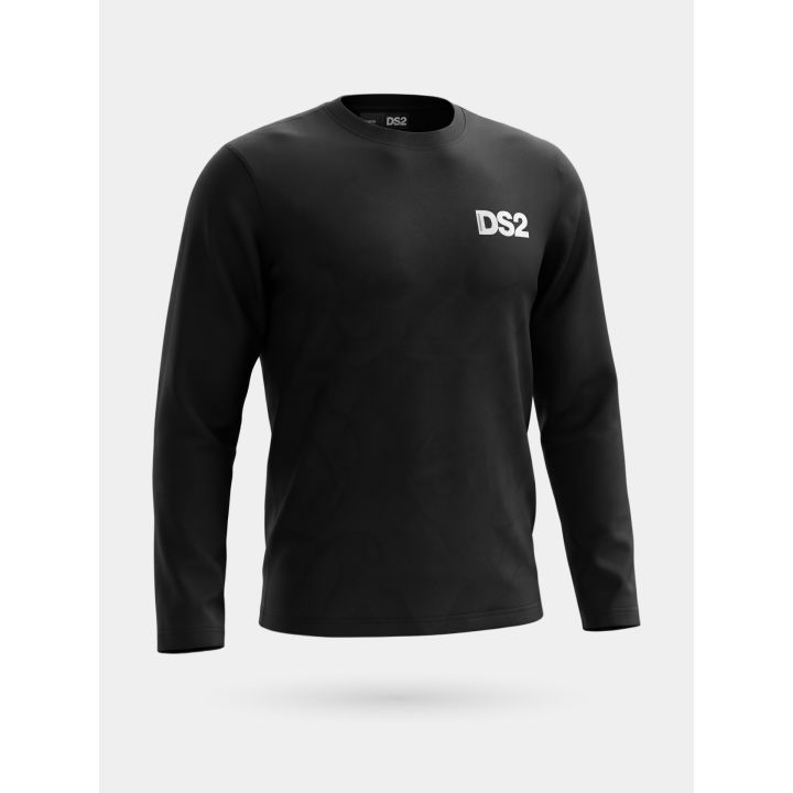 T-shirt a maniche lunghe DS2 bambino nera con piccolo logo, vista di tre quarti