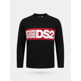 T-shirt a maniche lunghe DS2 Drop Season 2 bambino nera con fascia rossa, vista frontale