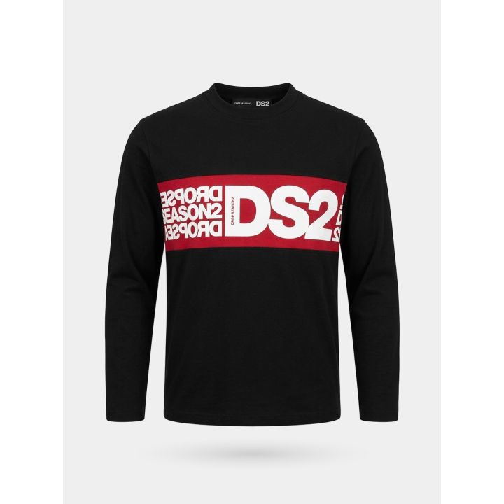 T-shirt a maniche lunghe DS2 Drop Season 2 bambino nera con fascia rossa, vista frontale